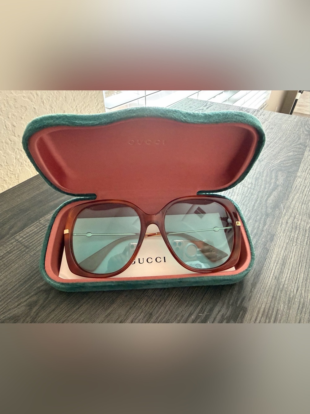 Authentic Gucci Oversized Square Sunglasses Brown Teal Lenses w/ Case